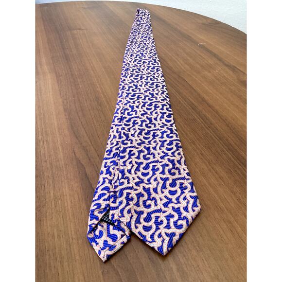 Genesis Luxe necktie Silk Handmade in Italy Ornate Patterns Orange Blue 3.5/58 - Picture 10 of 12